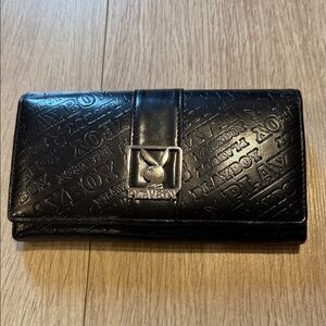 PLAYBOY Black Embossed Logo Wallet with Silver Hardware